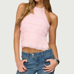 Edikted Pink Halter Neck Ruffle Top